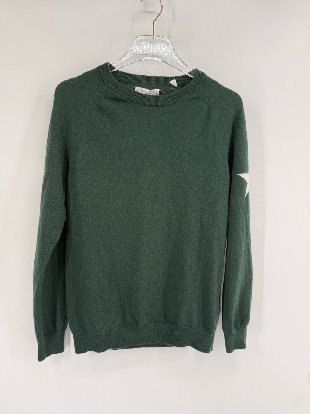 CHINTI & PARKER cashmere green sweater with stars on sleeve size large